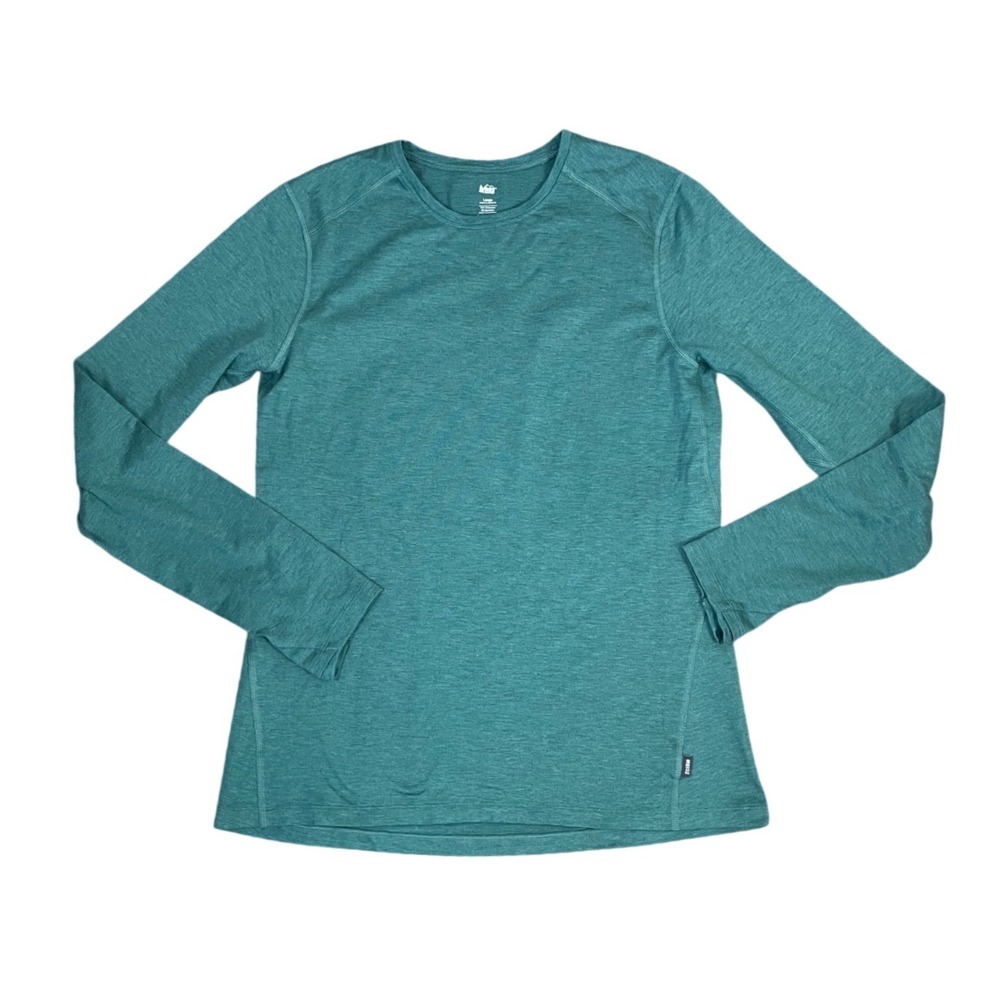 REI Co-op Women Teal Heather Long Sleeve Performance Top with Thumbholes Large